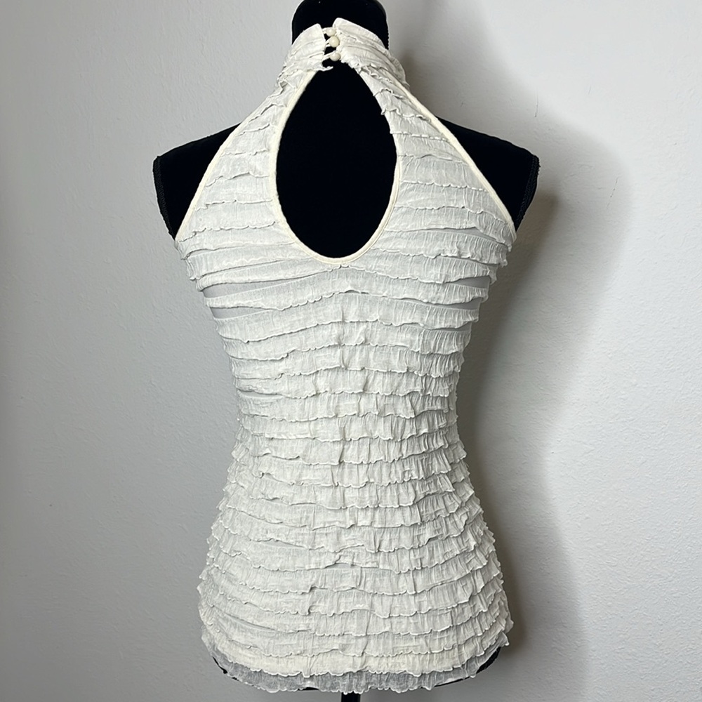 Studio Y Cream Ruffle Halter Tank Top - Picture 5 of 10